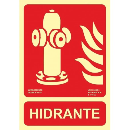Señal HIDRANTE Señal lucha contra incendios fotoluminiscente CTE/UNE  23 035