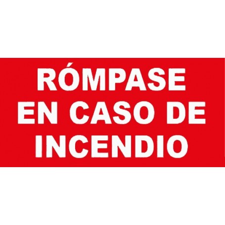 copy of RÓMPASE EN CASO DE INCENDIO Señal lucha contra incendios fotoluminiscente, aluminio, 297x210mm, CTE/UNE  23 035 Cat B