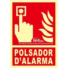 Señal POLSADOR D'ALARMA Señal lucha contra incendios fotoluminiscente CTE/UNE  23 035
