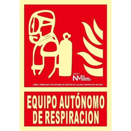 Señal EQUIPO AUTÓNOMO RESPIRACIÓN  Señal lucha contra incendios fotoluminiscente CTE/UNE  23 035