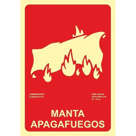 Señal MANTA APAGA FUEGOS Señal lucha contra incendios fotoluminiscente CTE/UNE 23 035