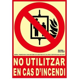 NO UTILIZAR EN CASO DE EMERGENCIA  Señal lucha contra incendios fotoluminiscente, aluminio, 297x210mm, CTE/UNE  23 035 Cat B