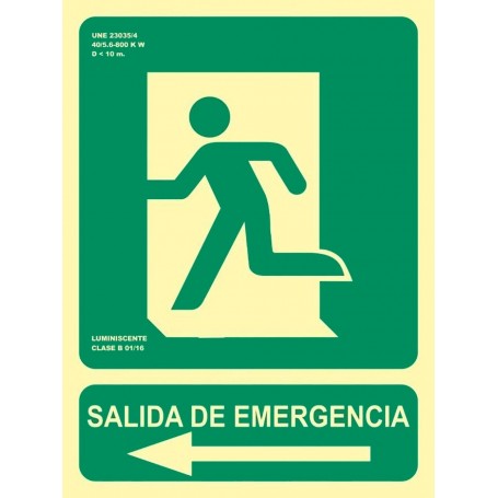 Señal SALIDA EMERGENCIA FLECHA IZQUIERDA Señal de evacuación fotoluminiscente