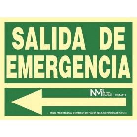 Señal SALIDA DE EMERGENCIA FLECHA IZQUIERDA Señal de evacuación fotoluminiscente