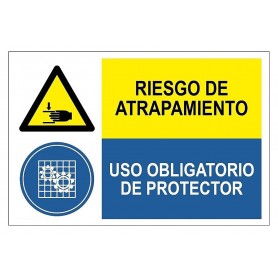 Señal COMBINADA RIESGO DE ATRAPAMIENTO Y USO OBLIGATORIO DE PROTECTOR Señal seguridad - obligación