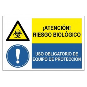 Señal COMBINADA ¡ATENCIÓN! RIESGO BIOLÓGICO Y USO OBLIGATORIO DE EQUIPO DE PROTECCIÓN Señal seguridad - obligación